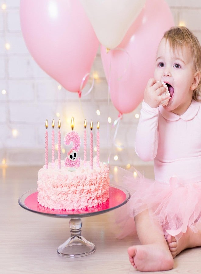 Conelist Bad Two The Bone Birthday Candle Cake Decorations, Pink Number 2 Skeleton Skull Candles, Rock and Roll 2nd Birthday Cake Topper with 12 Pink Long Taper Candle Girl Party Favors - Image 4